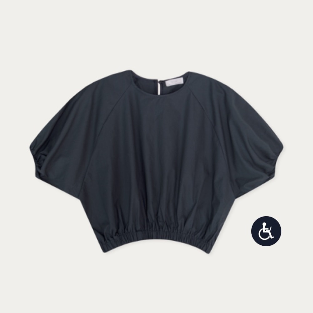 Cropped navy blue blouse with puffy sleeves